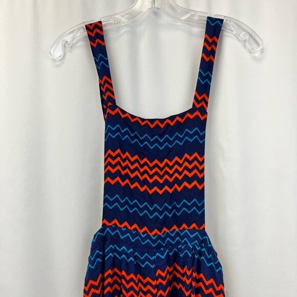 Rue21 Womens Romper Playsuit Blue Red Chevron Pleated Backless Short S New - Picture 2 of 11